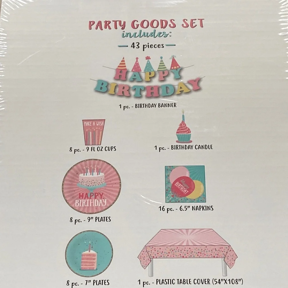 Pink Happy Birthday Party Goods in a Box Set Decorations